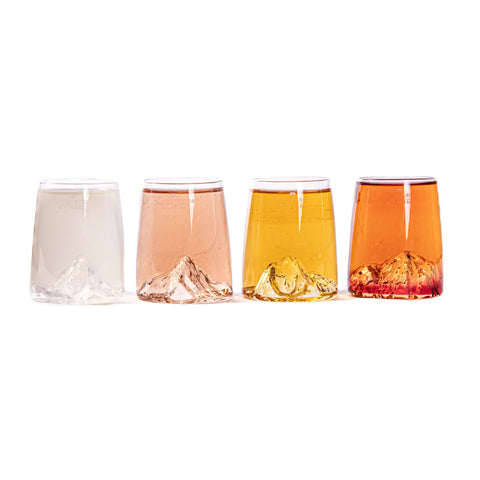 SET MIT 4 TOPOGRAFISCHEN GLÄSERN, 4 BERGE, TOPO-S-BEMP, ALASKAN MAKER, TRANSPARENT