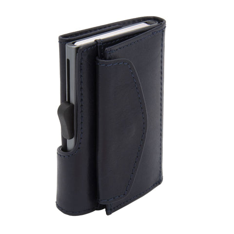 EINZEL-MÜNZBRIEFTASCHE MONTANA PFLANZLICH GEGERBTES LEDER C SECURE BLAU