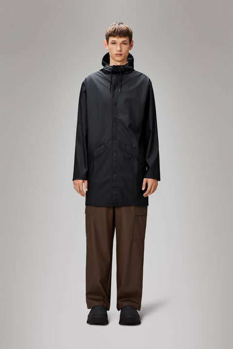 WASSERDICHTE LANGE JACKE BLACK GRAIN L ART. 12020 RAINS BLACK