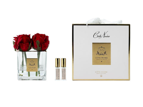 PROFUMO AMBIENTE SQUARE 4 ROSE BUDS CLEAR GLASS RED SVC404 COTE NOIRE