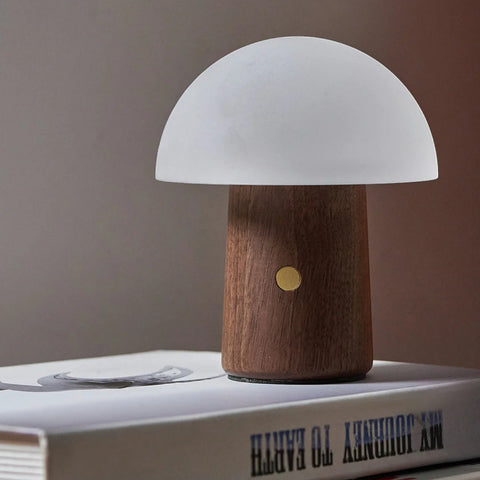 ALICE MUSHROOM LAMP MINI NATURAL WALNUT WOOD GINGKO ART. G022WT2 MULTICOLOR