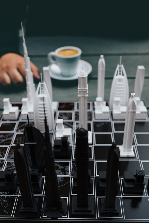 Schach-Skyline, Acryl, Dubai-Edition (mit Dubai-Kartenbrett), Artikelnummer 970, Schwarz