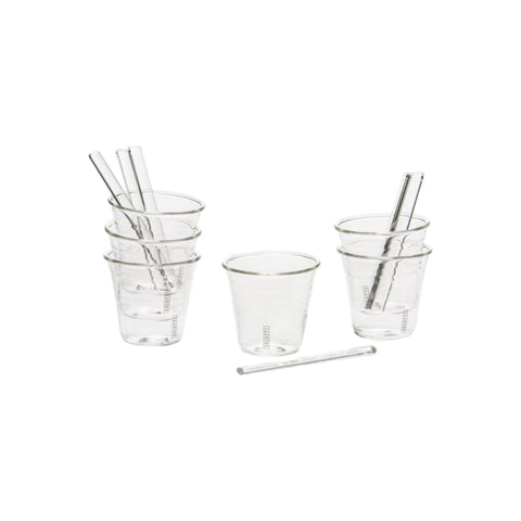 SET MIT 6 GLASKAFFEETASSEN + RÜHRSTÄBCHEN 10655KIT SELETTI
