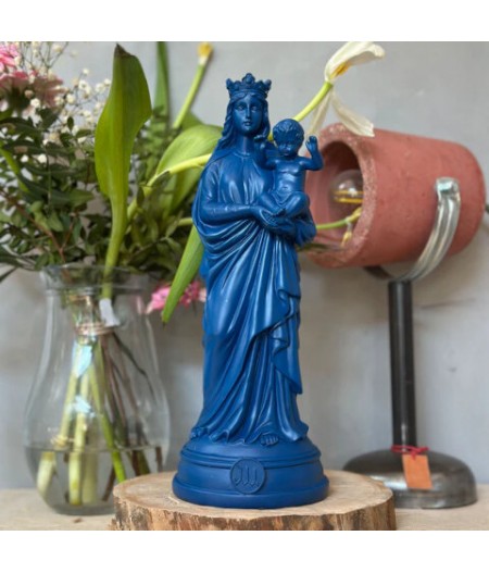 MARINEBLAUE STATUETTE „ICH SAH DIE JUNGFRAU MADONNA MIT KIND“ 29 CM