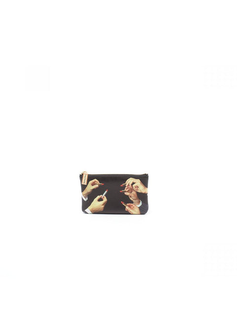 PU BEDRUCKTES FEDERMÄPPCHEN TOILETTENPAPIER LIPPENSTIFTE SCHWARZ SELETTI ART. 02514