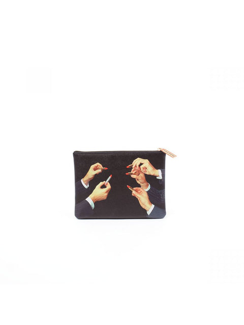 PU BEDRUCKTE KOSMETIKBEUTEL TOILETTENPAPIER LIPPENSTIFTE SCHWARZ SELETTI ART. 02535