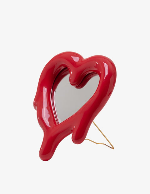 SPECCHIO CORNICE IN PORCELLANA E VETRO MELTED HEART RED CM. 30 H.35 SELETTI