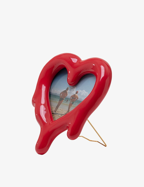 SPECCHIO CORNICE IN PORCELLANA E VETRO MELTED HEART RED CM. 30 H.35 SELETTI