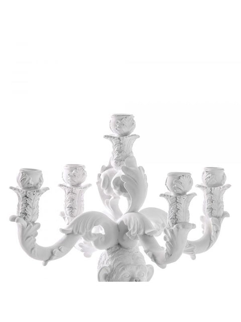 "CANDELABRO 5 BRACCIA BURLESQUE THE WISE CHIMPANZEE H. CM. 48 BIANCO SELETTI"