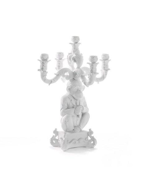 "CANDLESTICK 5 ARMS BURLESQUE THE WISE CHIMPANZEE H. CM. 48 WHITE SELETTI"
