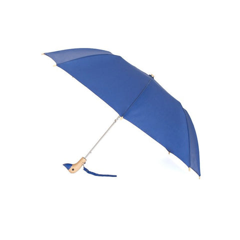 Blauer Regenschirm mit Entenkopf