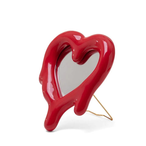 SPECCHIO CORNICE IN PORCELLANA E VETRO MELTED HEART RED CM. 30 H.35 SELETTI