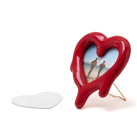 SPECCHIO CORNICE IN PORCELLANA E VETRO MELTED HEART RED CM. 30 H.35 SELETTI