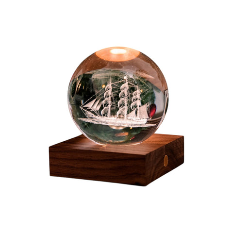 3D-Laser-Segelboot-Lichtlampe, Art. G025SB, Bernsteinfarben, Kristall, mehrfarbig
