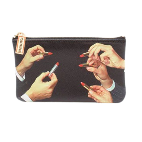 PU BEDRUCKTES FEDERMÄPPCHEN TOILETTENPAPIER LIPPENSTIFTE SCHWARZ SELETTI ART. 02514