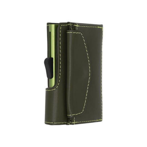 PORTAFOGLIO SINGLE COIN CLASSIC LEATHER OLIVE GREEN C-SECURE