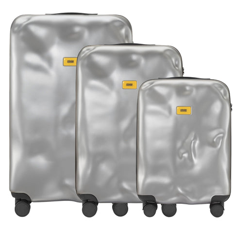 SET 3 TROLLEY CABIN-MEDIUM-LARGE ICON CB160 CRASH BAGGAGE SILVER