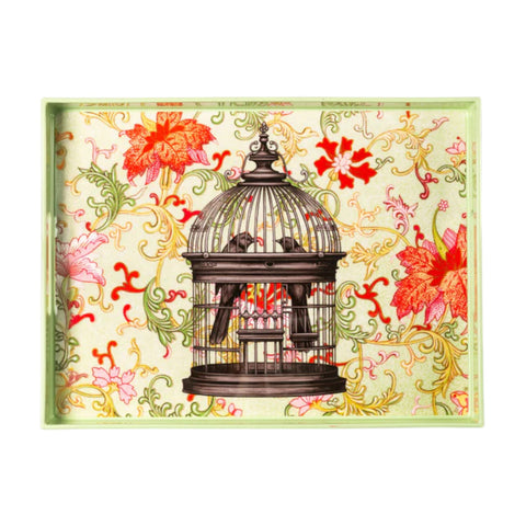 VASSOIO BIRD CAGE PLATEAU LAQUE' RECTANGLE 40X30 BLUE SHAKER