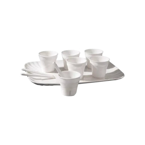 SET 6 ESPRESSOTASSEN +6LÖFFEL+TABLETT 18,5X27 CM AUS SELETTI PORZELLAN