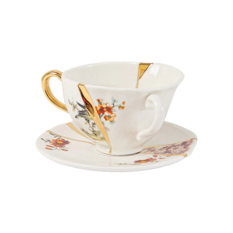 SELETTI WEISSES KINTSUGI-TEESET AUS PORZELLAN MIT TASSE UND UNTERTASSE 09647