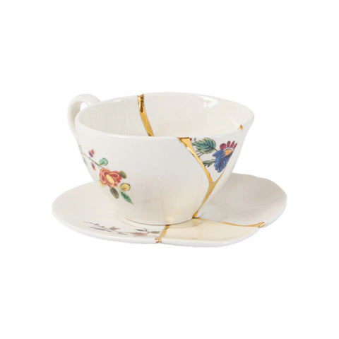 KINTSUGI Porzellan Teetasse und Untertasse Set 09648 Seletti weiß