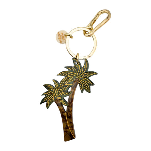 PORTACHIAVI HANDPAINTED PALM TREES BAG CHARM KEYCHAIN SOLAR ECLIPSE