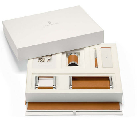 GRAF VON SCHREIBTISCH-ACCESSOIRE-SET COGNAC ART 118576 FABER CASTELL 