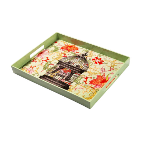 VASSOIO BIRD CAGE PLATEAU LAQUE' RECTANGLE 40X30 BLUE SHAKER