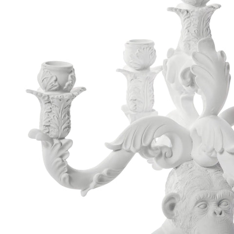 "CANDLESTICK 5 ARMS BURLESQUE THE WISE CHIMPANZEE H. CM. 48 WHITE SELETTI"