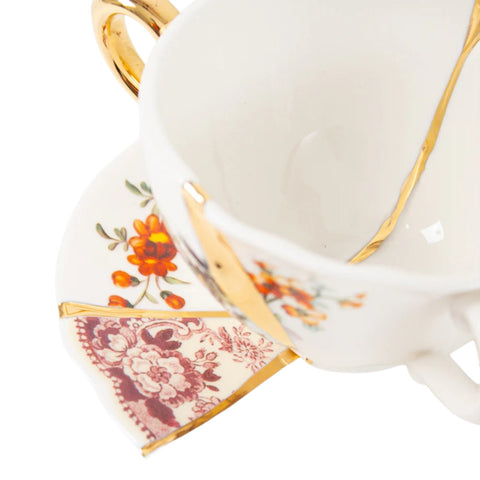 SELETTI WEISSES KINTSUGI-TEESET AUS PORZELLAN MIT TASSE UND UNTERTASSE 09647