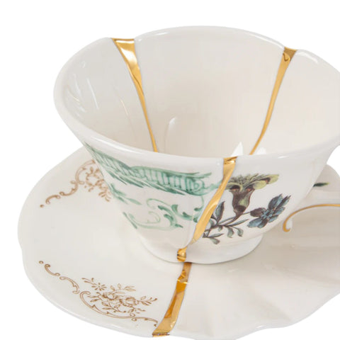 SELETTI WEISSES KINTSUGI-TEESET AUS PORZELLAN MIT TASSE UND UNTERTASSE 09649
