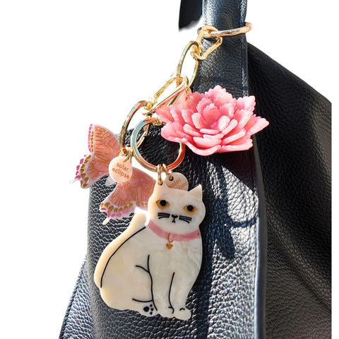 PORTACHIAVI HANDPAINTED KAWAII CAT BAG CHARM KEYCHAIN SOLAR ECLIPSE