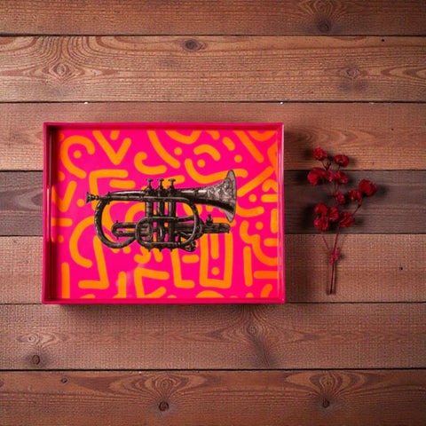 VASSOIO TUBA PINK PLATEAU LAQUE' RECTANGLE 40X30 BLUE SHAKER