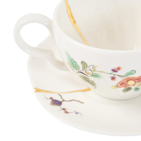 KINTSUGI Porzellan Teetasse und Untertasse Set 09648 Seletti weiß