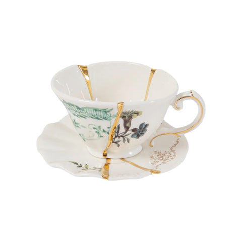 SELETTI WEISSES KINTSUGI-TEESET AUS PORZELLAN MIT TASSE UND UNTERTASSE 09649