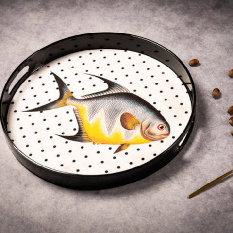 VASSOIO FISH DOTS PLATEAU LACQUE' ROND 35 BLUE SHAKER