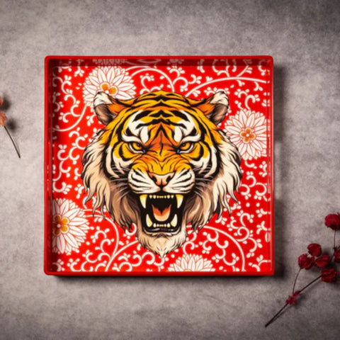 VASSOIO TIGER RED PLATEAU LACQUE' CARRE' 33X33 BLUE SHAKER