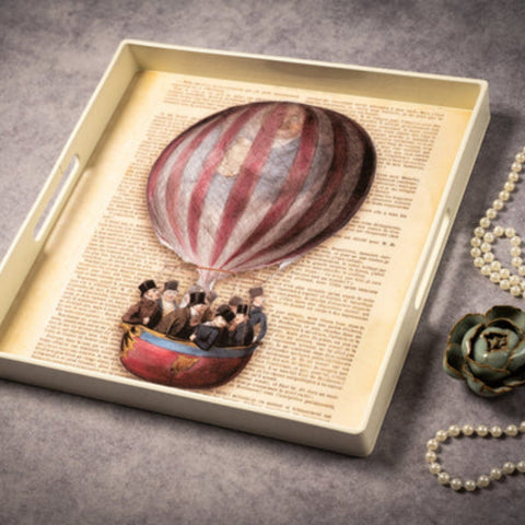 VASSOIO HOT AIR BALLOON PLATEAU LACQUE' CARRE' 33X33 BLUE SHAKER