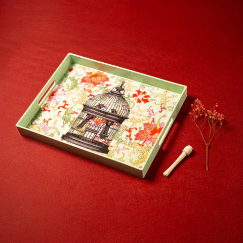 VASSOIO BIRD CAGE PLATEAU LAQUE' RECTANGLE 40X30 BLUE SHAKER