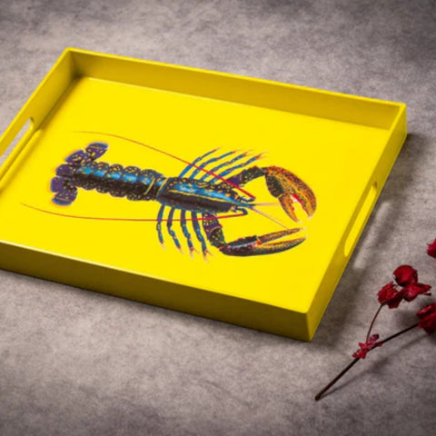 VASSOIO LOBSTER YELLOW PLATEAU LAQUE' RECTANGLE 40X30 BLUE SHAKER