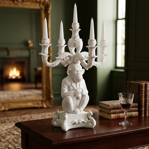 "CANDLESTICK 5 ARMS BURLESQUE THE WISE CHIMPANZEE H. CM. 48 WHITE SELETTI"