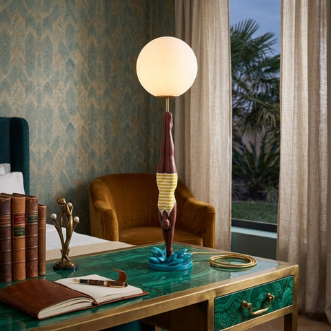 SELETTI TISCHLAMPE AUS HARZ LADY DIVER GELB 14937 MEHRFARBIG