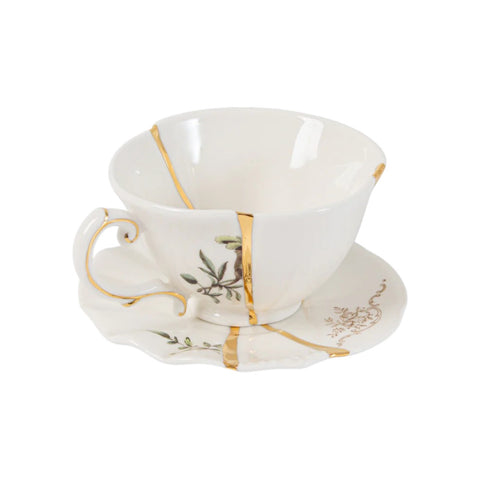 SELETTI WEISSES KINTSUGI-TEESET AUS PORZELLAN MIT TASSE UND UNTERTASSE 09649