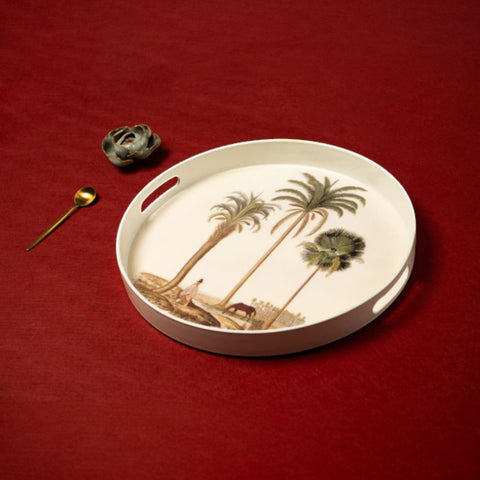 VASSOIO PALM TREE PLATEAU LACQUE' ROND 35 CM BLUE SHAKER