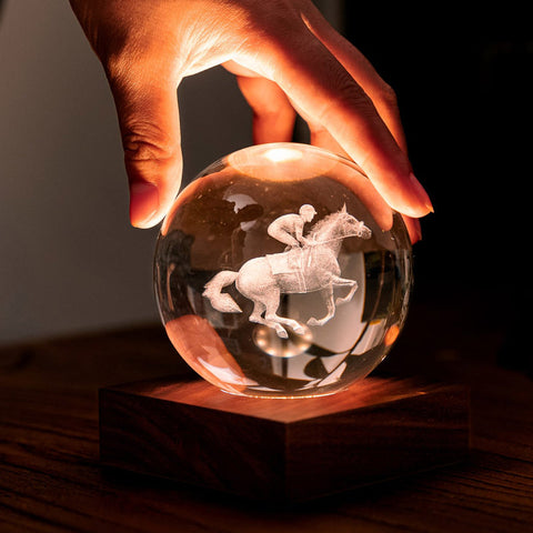 3D-Pferderennen-Boot-Lichtlampe, Art. G025HR, Bernsteinfarben, Kristall, mehrfarbig