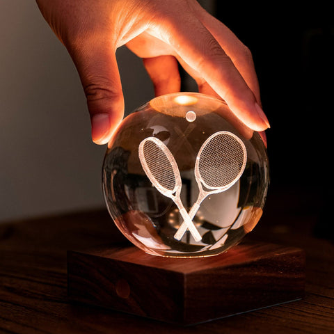 3D-Tennisschläger-Bootslampe, Art. G025TE, Bernsteinfarben, Kristall, mehrfarbig