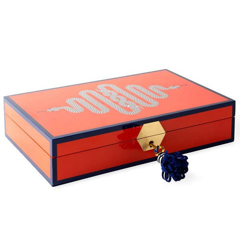 SCHMUCKKASTEN AUS SCHLANGENLACK ORANGE MARINEBLAU ART. 30900 JONATHAN ADLER ORANGE