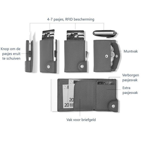 EINZEL-MÜNZBRIEFTASCHE GUN PFLANZLICH GEGERBTES LEDER C SECURE BRAUN