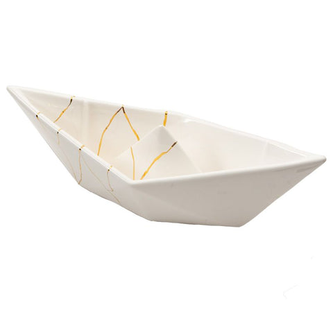 GROSSES ORIGAMI-KINTSUGI-BOOT KUNST. 2567 CERAMICHE CRESCENTINI WEISS