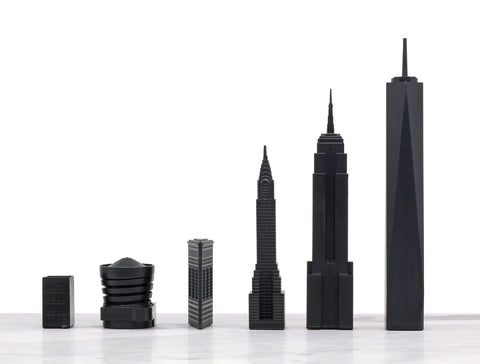 Schach-Skyline, Acryl, New York vs. Dubai (mit Marmor-Lukenbrett), Artikelnummer 977, Weiß